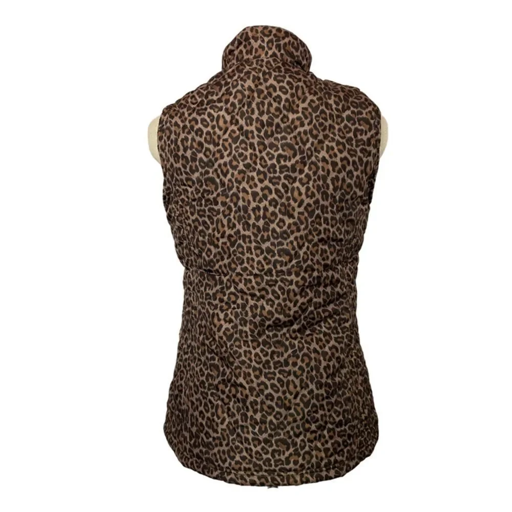 MIFRESIA women's brown leopard print puffer vest - Size S